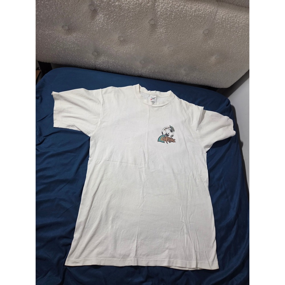 Vintage Lifeforms Planet Soccer Chameleon Graphic T-Shirt White Youth XL 90s
